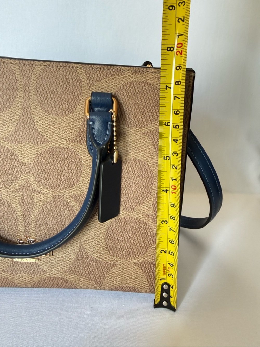 Coach Maggie Small Tote Signature Canvas Tan/deep blue Gold hardware NWT CAL28 - Picture 10 of 14